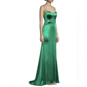 Mac Duggal Emerald Green Satin Maxi Gown with Embellished Straps